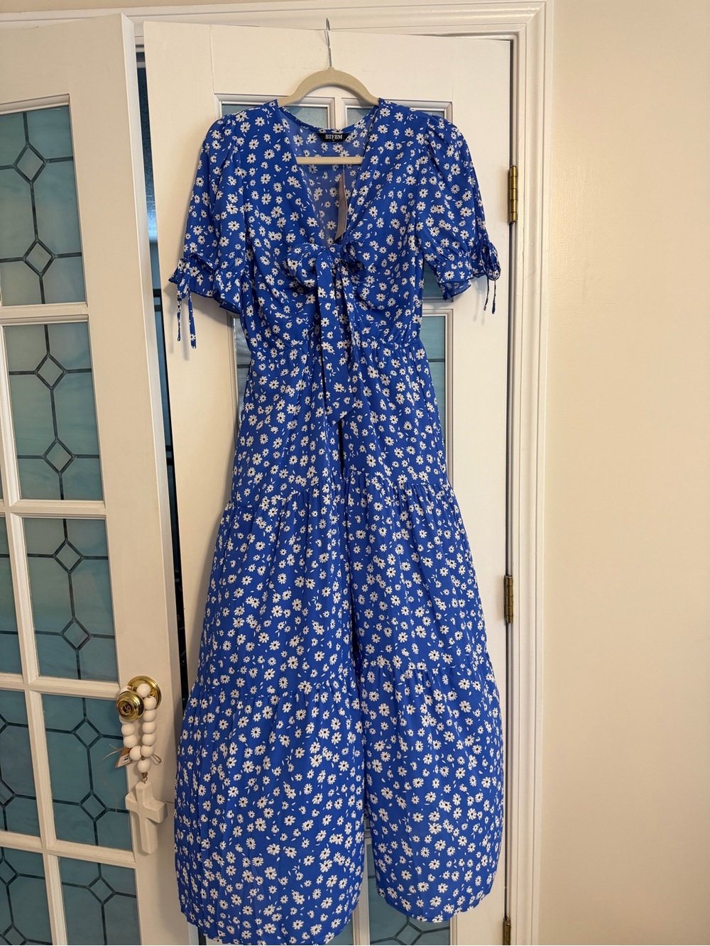 Royal Blue Floral Maxi Dress with Tie-Front